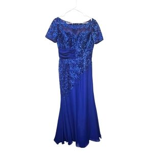 Cameron Blake Blue Embroidered Evening Gown